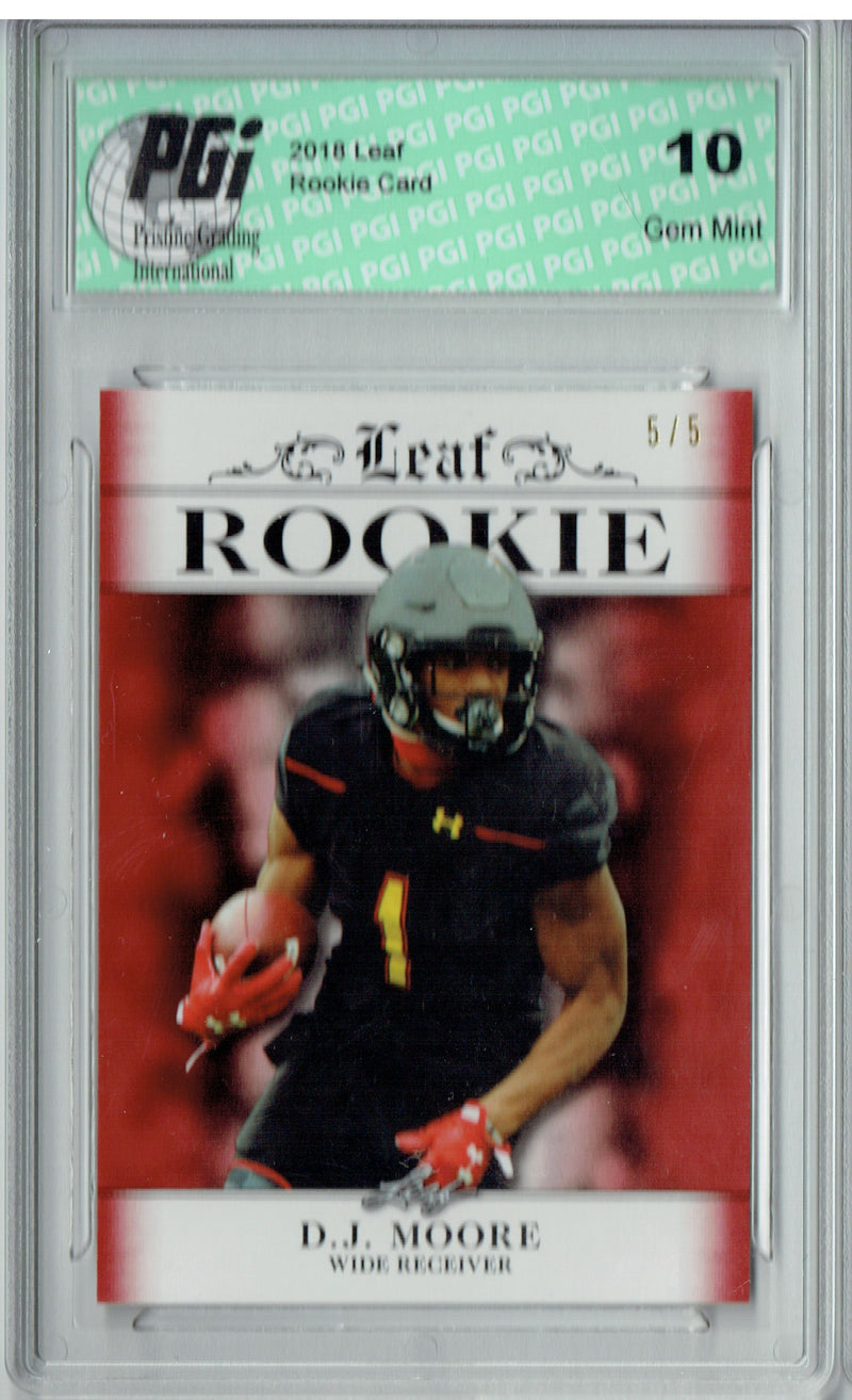 D.J. Moore Rookie Card Carolina PGI 10 Gem Mint Football Trading Card 2018 Leaf Exclusive #RA-06 Ruby, 5 Made