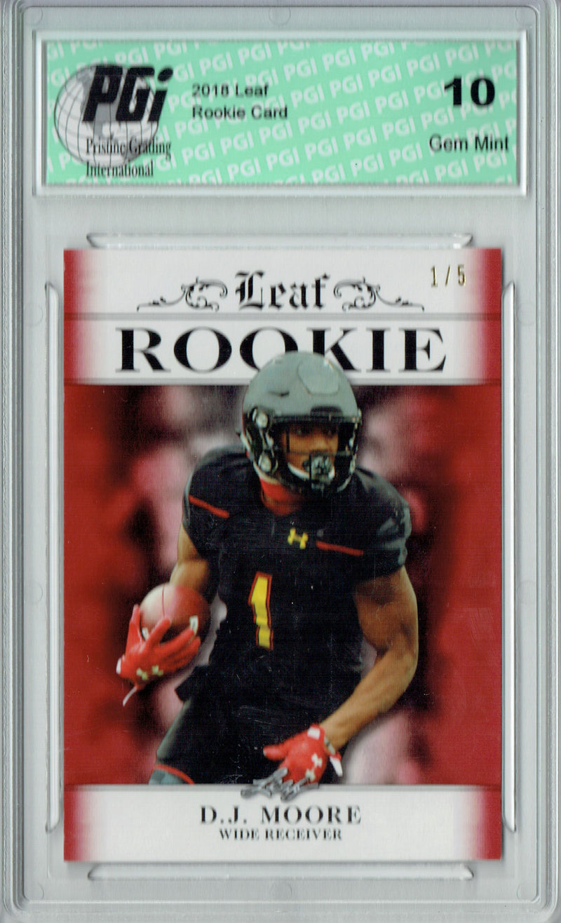 D.J. Moore Rookie Card Carolina PGI 10 Gem Mint Football Trading Card 2018 Leaf Exclusive #RA-06 Ruby Jersey #1 of 5