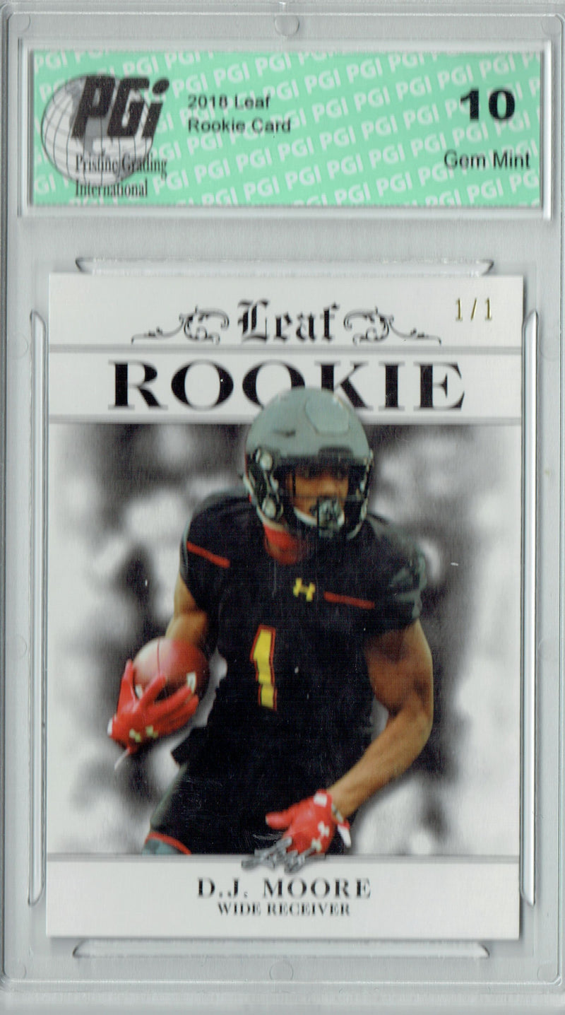 D.J. Moore Rookie Card Carolina PGI 10 Gem Mint Football Trading Card 2018 Leaf Exclusive #RA-06 White Blank Back 1/1