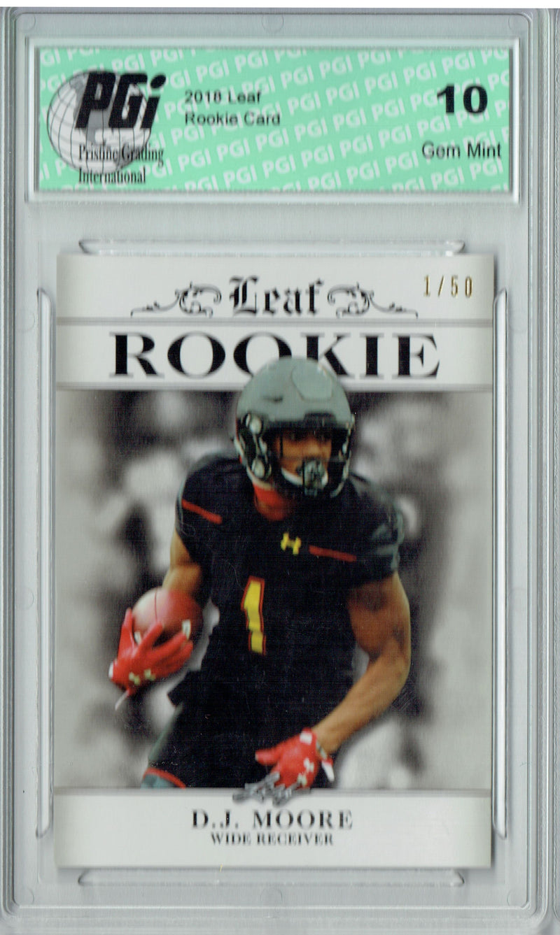 D.J. Moore Rookie Card Carolina PGI 10 Gem Mint Football Trading Card 2018 Leaf Exclusive #RA-06 Jersey #1/50