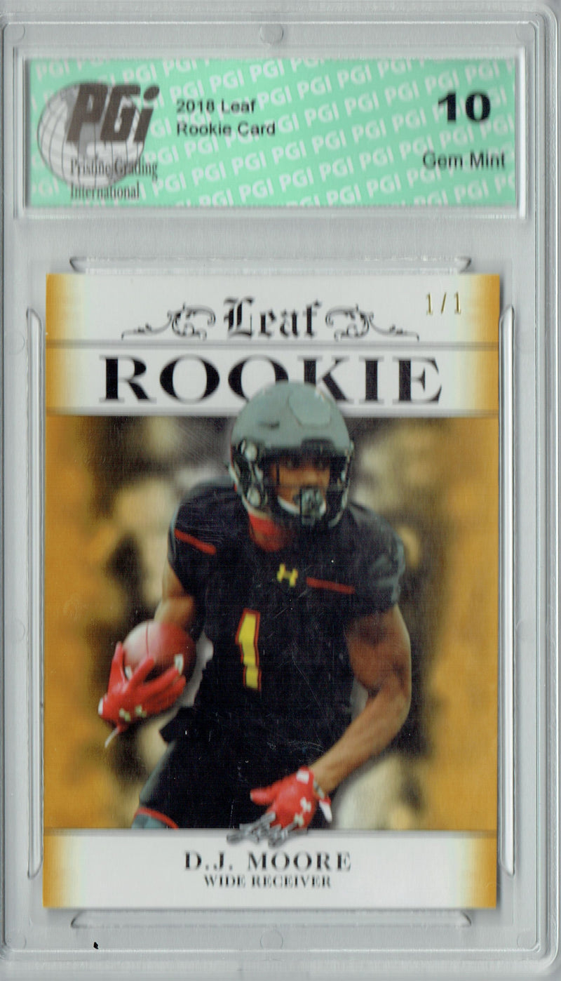 D.J. Moore Rookie Card Carolina PGI 10 Gem Mint Football Trading Card 2018 Leaf Exclusive #RA-06 Gold Blank Back 1/1