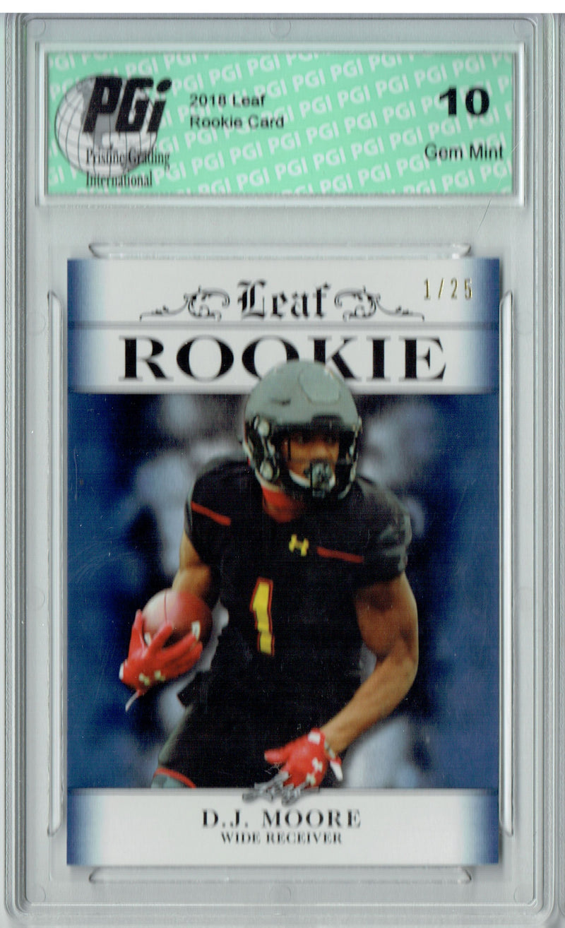 D.J. Moore Rookie Card Carolina PGI 10 Gem Mint Football Trading Card 2018 Leaf Excl. #RA-06 Sapphire Jersey #1 of 25