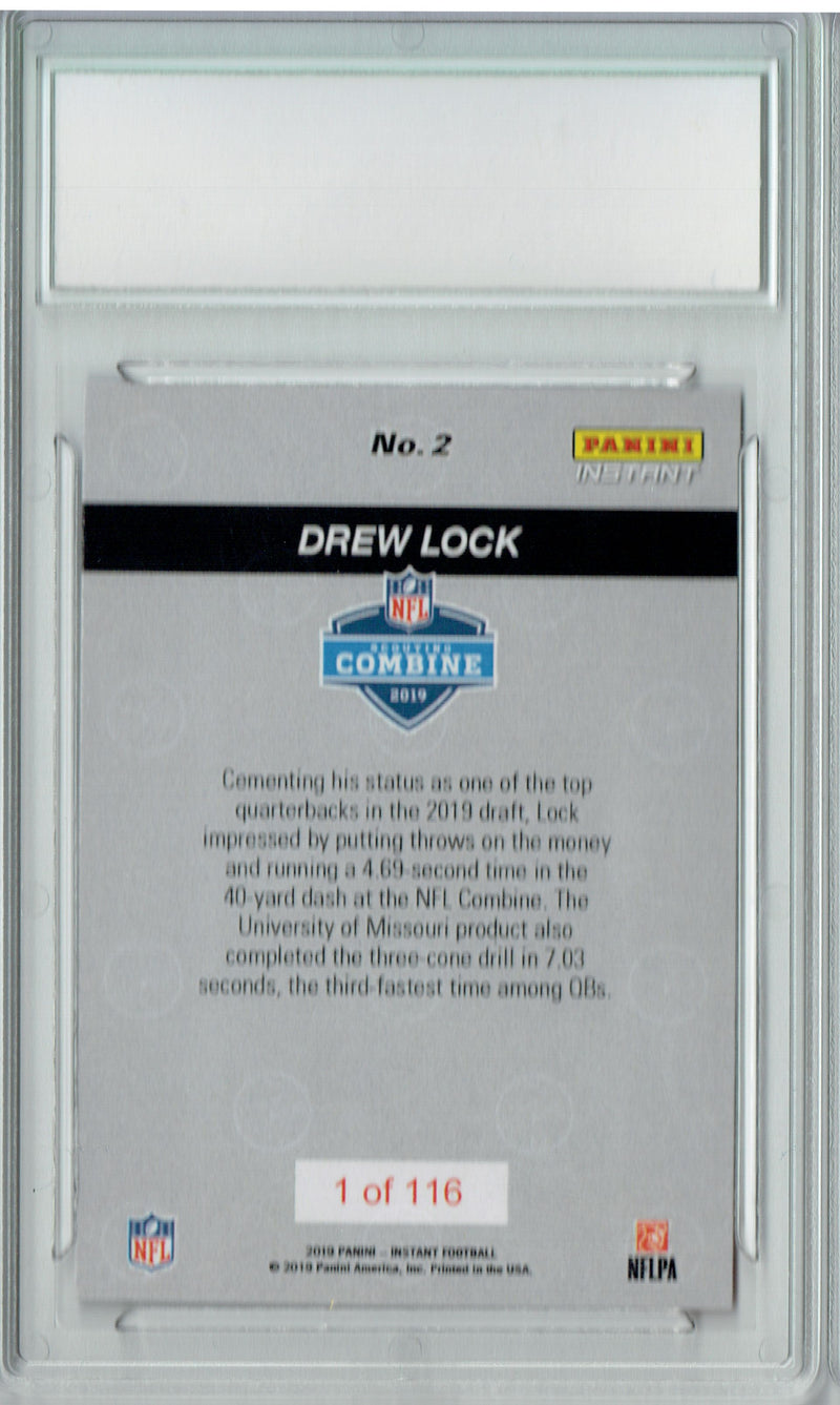 Drew Lock 2019 Panini Instant #2 Combine 1/116 His Very 1st Rookie Card PGI 10
