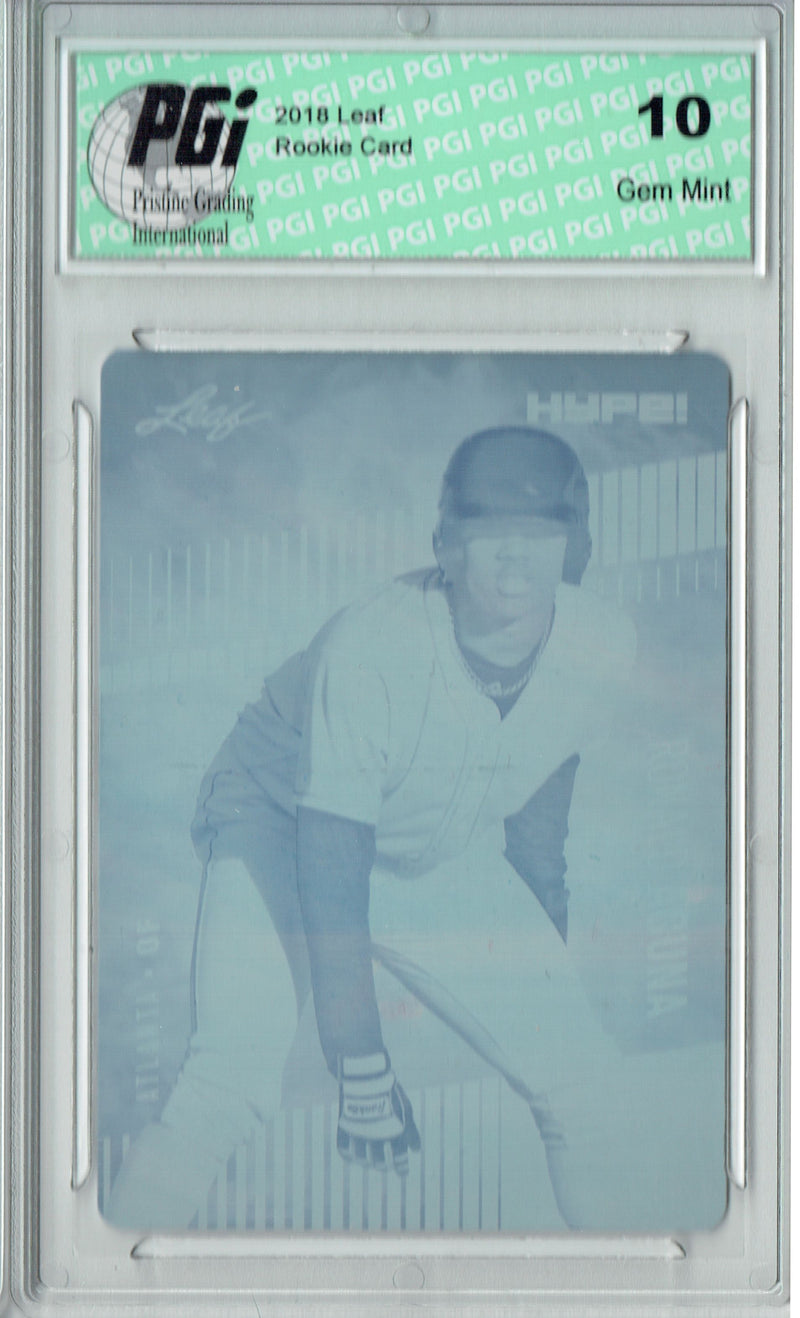 Ronald Acuna 2018 Leaf HYPE #1 Rare Cyan Plate 1 of 1 Rookie Card PGI 10