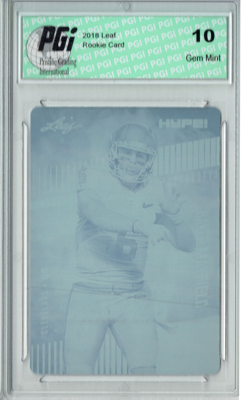 Baker Mayfield Rookie Card Cleveland PGI 10 Gem Mint Football Trading Card 2018 Leaf HYPE! #3 Rare Cyan Plate 1 of 1