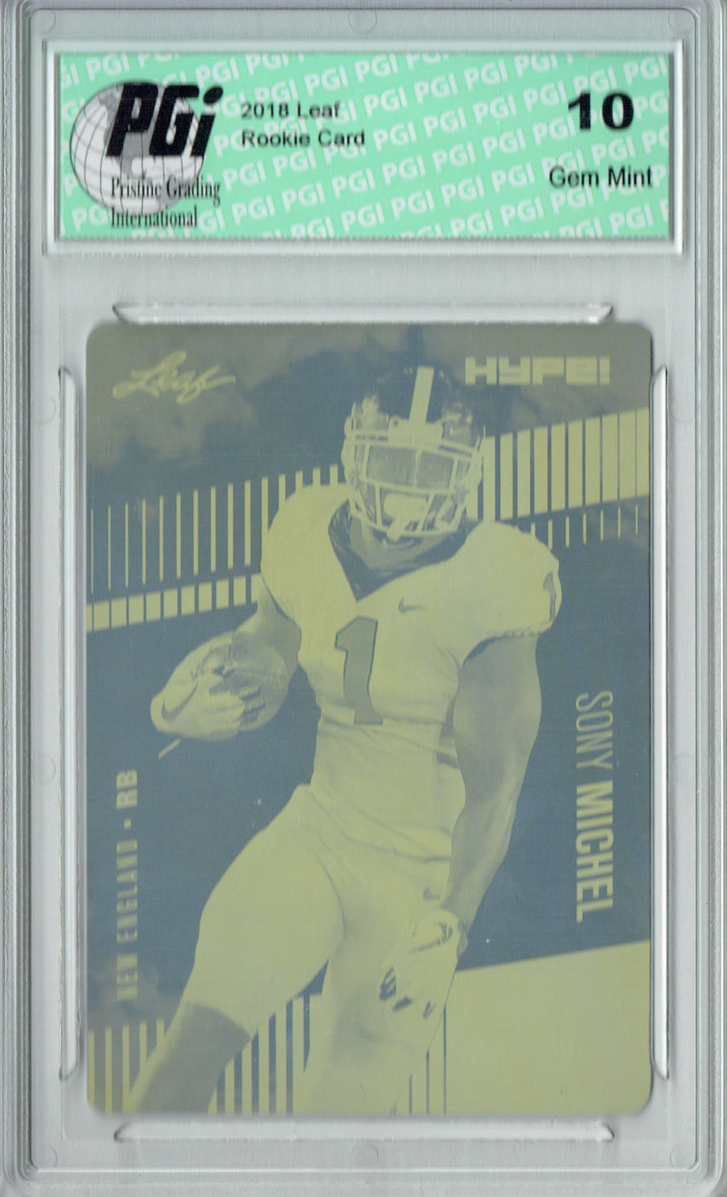 Sony Michel Rookie Card New England PGI 10 Gem Mint Football Trading Card 2018 Leaf HYPE! #7 Rare Yellow Plate 1 of 1