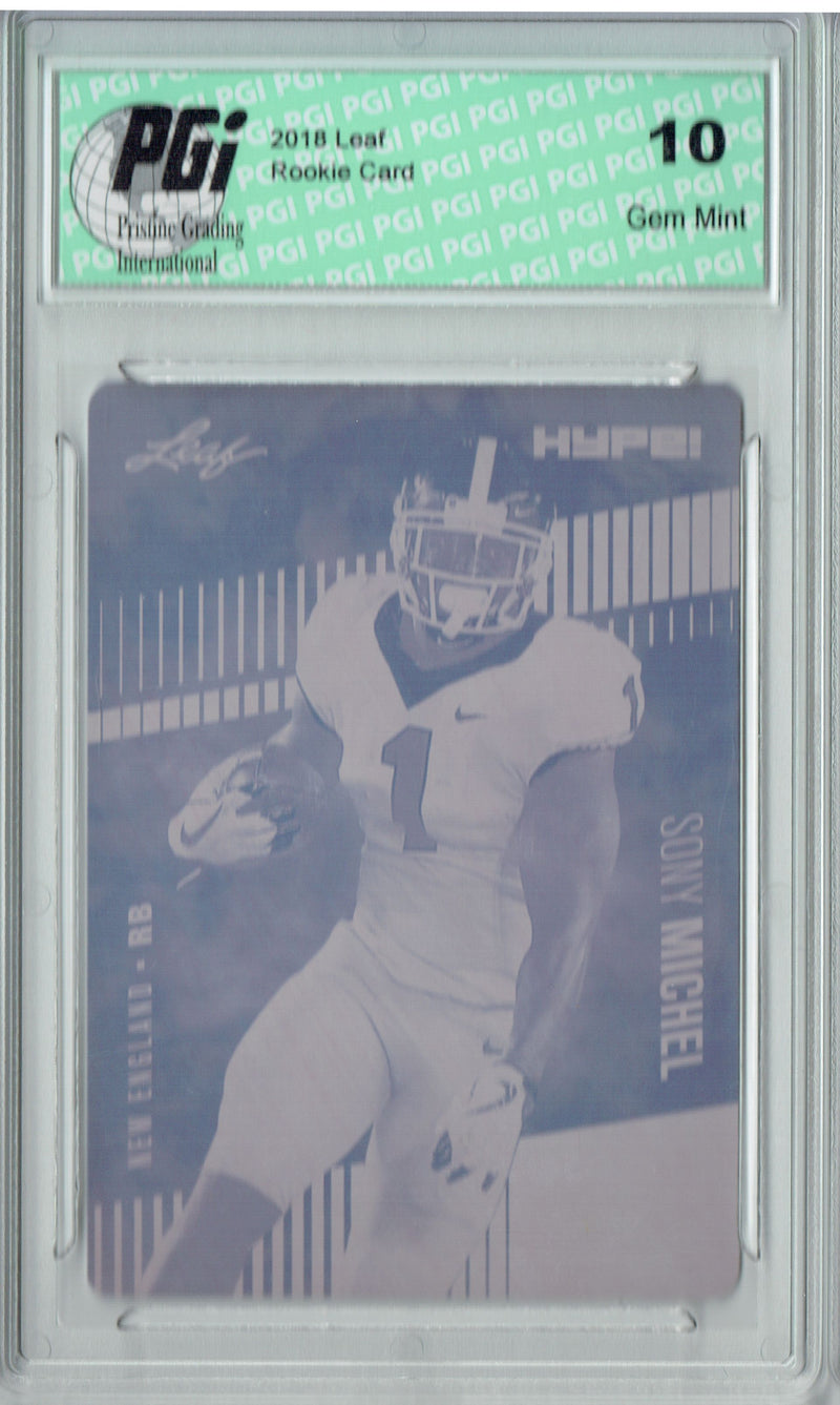 Sony Michel Rookie Card New England PGI 10 Gem Mint Football Trading Card 2018 Leaf HYPE! #7 Rare Magenta Plate 1 of 1
