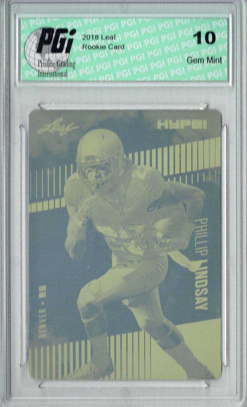 Phillip Lindsay Rookie Card Denver PGI 10 Gem Mint Football Trading Card 2018 Leaf HYPE! #12 Rare Yellow Plate 1 of 1