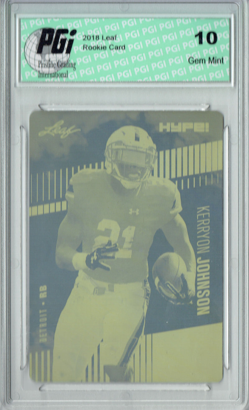 Kerryon Johnson Rookie Card Detroit PGI 10 Gem Mint Football Trading Card 2018 Leaf HYPE! #14 Rare Yellow Plate 1 of 1