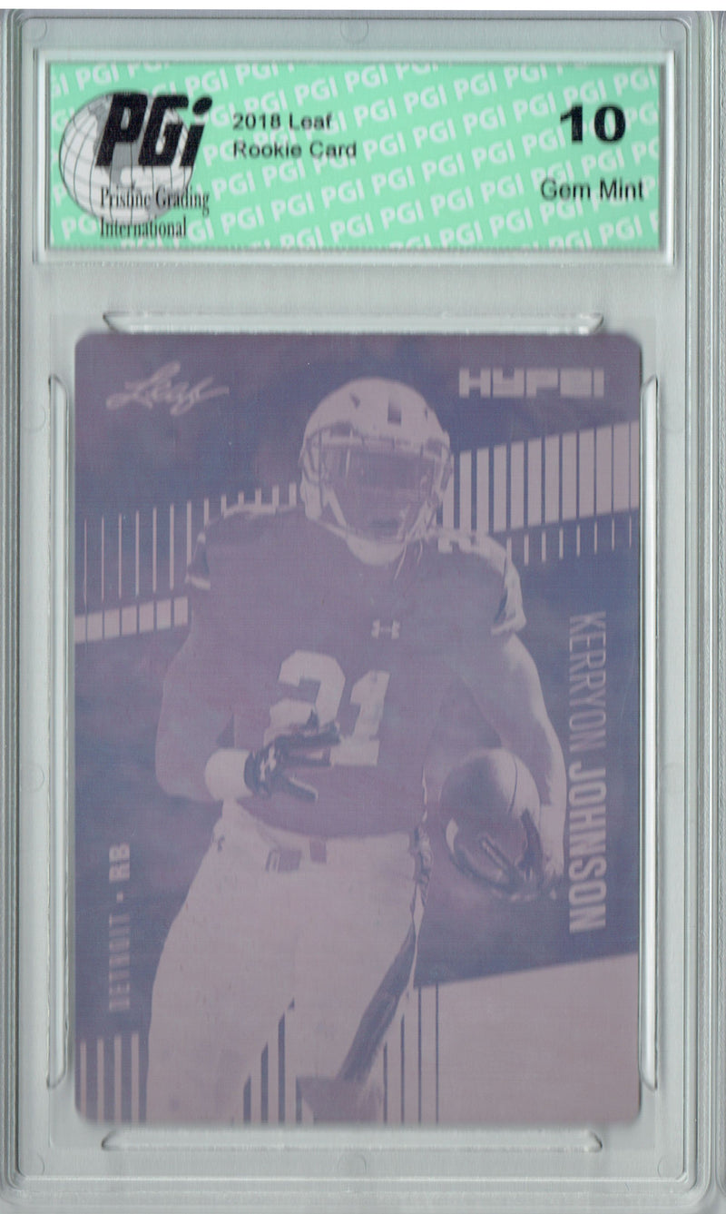 Kerryon Johnson Rookie Card Detroit PGI 10 Gem Mint Football Trading Card 2018 Leaf HYPE! #14 Rare Magenta Plate 1 of 1