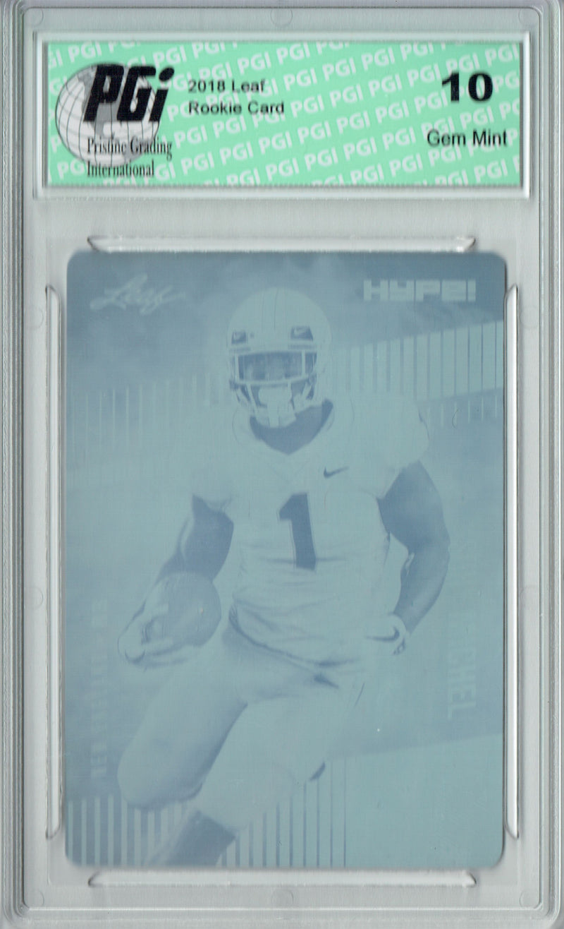 Sony Michel Rookie Card New England PGI 10 Gem Mint Football Trading Card 2018 Leaf HYPE! #7A Rare Cyan Plate 1 of 1