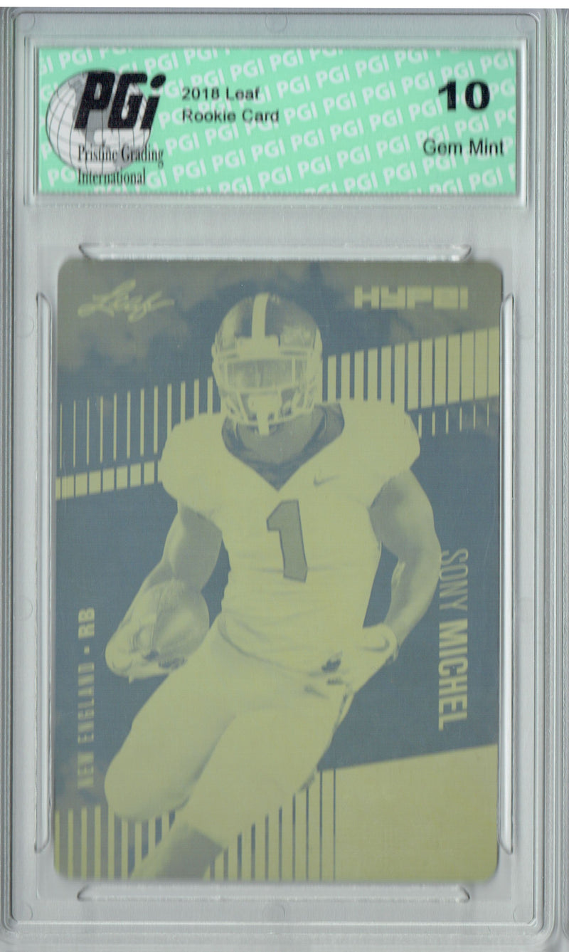 Sony Michel Rookie Card New England PGI 10 Gem Mint Football Trading Card 2018 Leaf HYPE! #7A Rare Yellow Plate 1 of 1