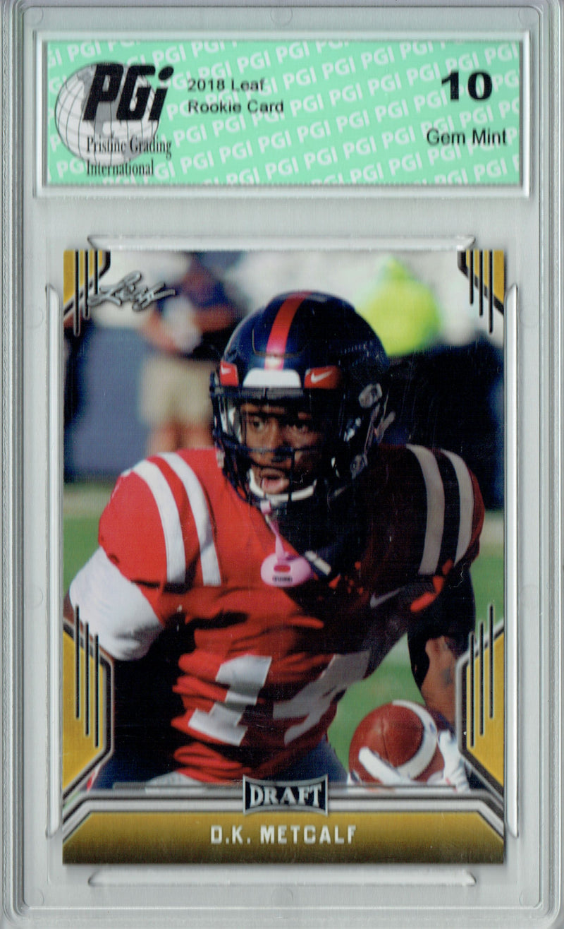 D.K. Metcalf Rookie Card Seattle PGI 10 Gem Mint Football Trading Card 2019 Leaf Draft #12 Gold SP