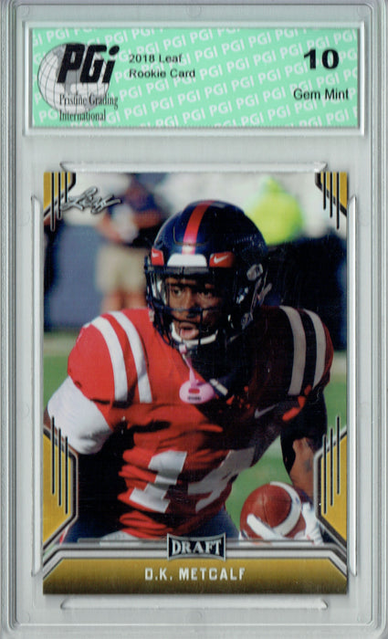 D.K. Metcalf 2019 Leaf Draft #12 Gold SP Rookie Card PGI 10