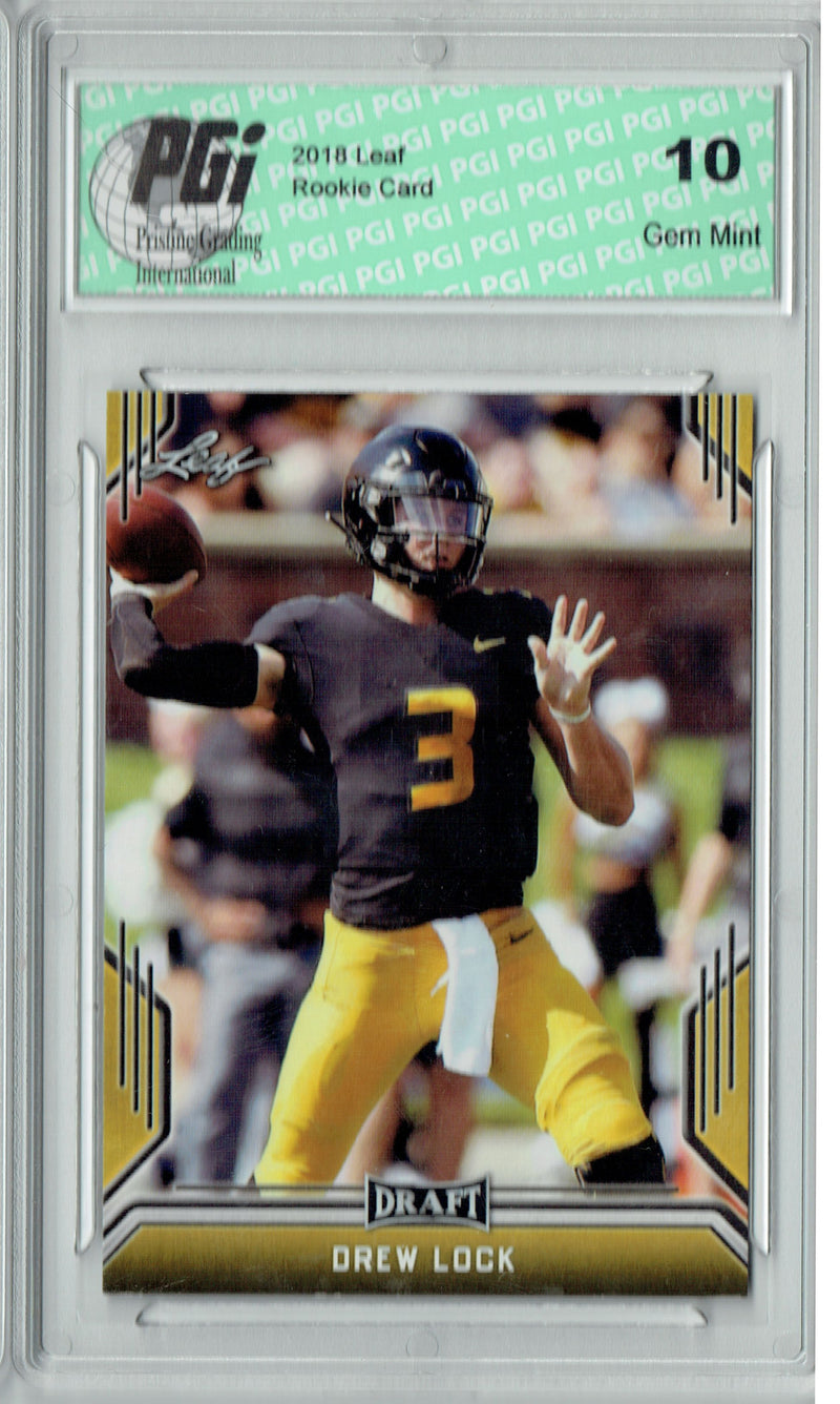 Drew Lock Rookie Card Denver PGI 10 Gem Mint Football Trading Card 2019 Leaf Draft #26 Gold SP