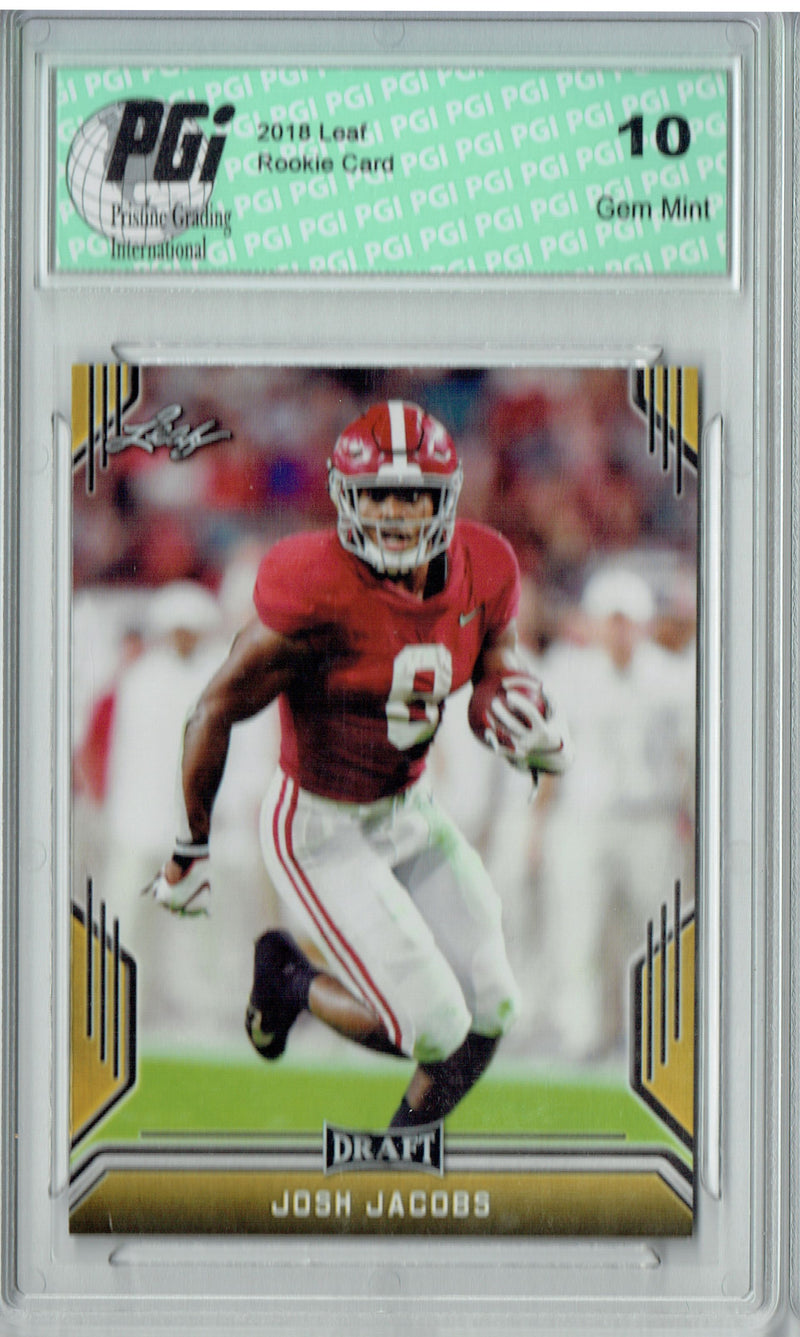 Josh Jacobs Rookie Card Las Vegas PGI 10 Gem Mint Football Trading Card 2019 Leaf Draft #43 Gold SP