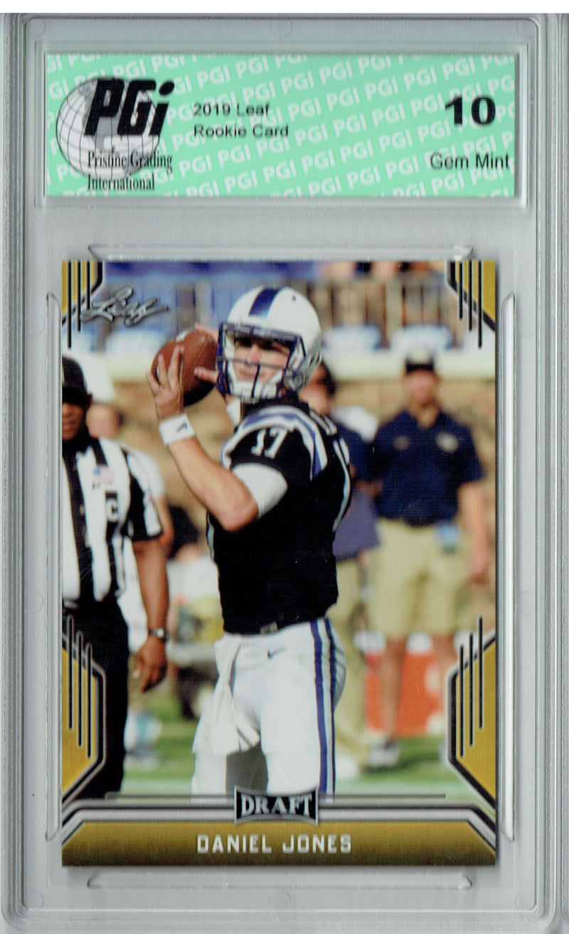 Daniel Jones Rookie Card New York PGI 10 Gem Mint Football Trading Card 2019 Leaf Draft #45 Gold SP