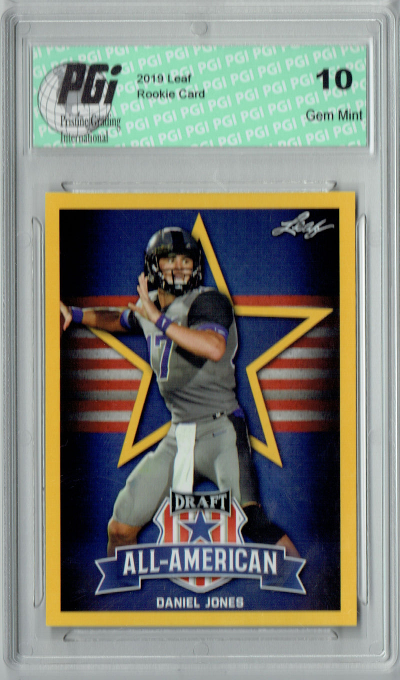Daniel Jones Rookie Card New York PGI 10 Gem Mint Football Trading Card 2019 Leaf Draft #70 All-American Gold SP