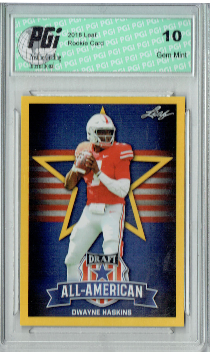 Dwayne Haskins Rookie Card Washington PGI 10 Gem Mint Football Trading Card 2019 Leaf Draft #73 All-American Gold SP