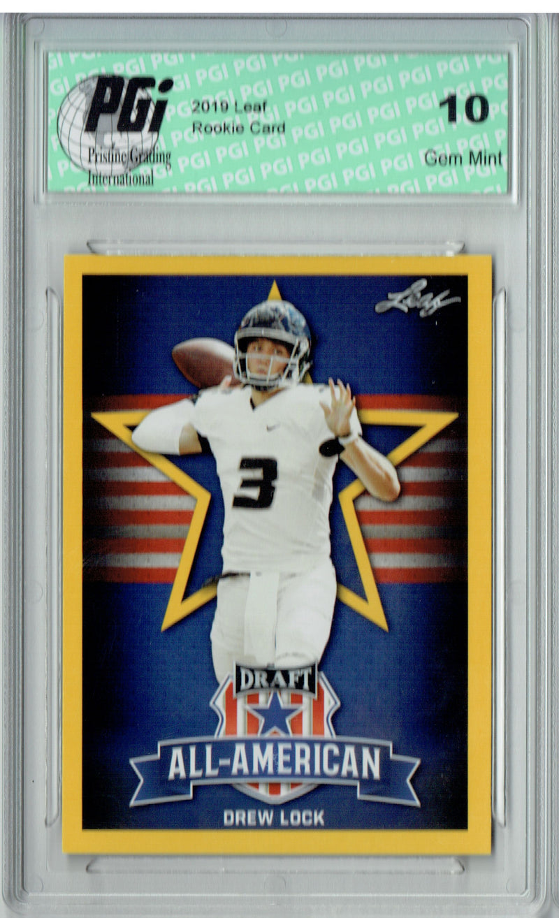 Drew Lock Rookie Card Denver PGI 10 Gem Mint Football Trading Card 2019 Leaf Draft #75 All-American Gold SP