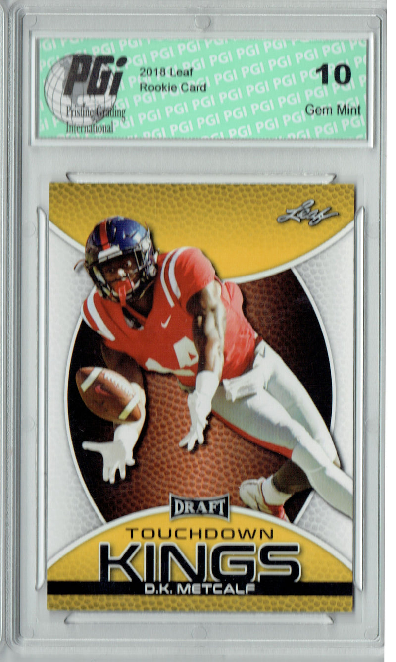 D.K. Metcalf Rookie Card Seattle PGI 10 Gem Mint Football Trading Card 2019 Leaf Draft #86 Touchdown Kings Gold SP