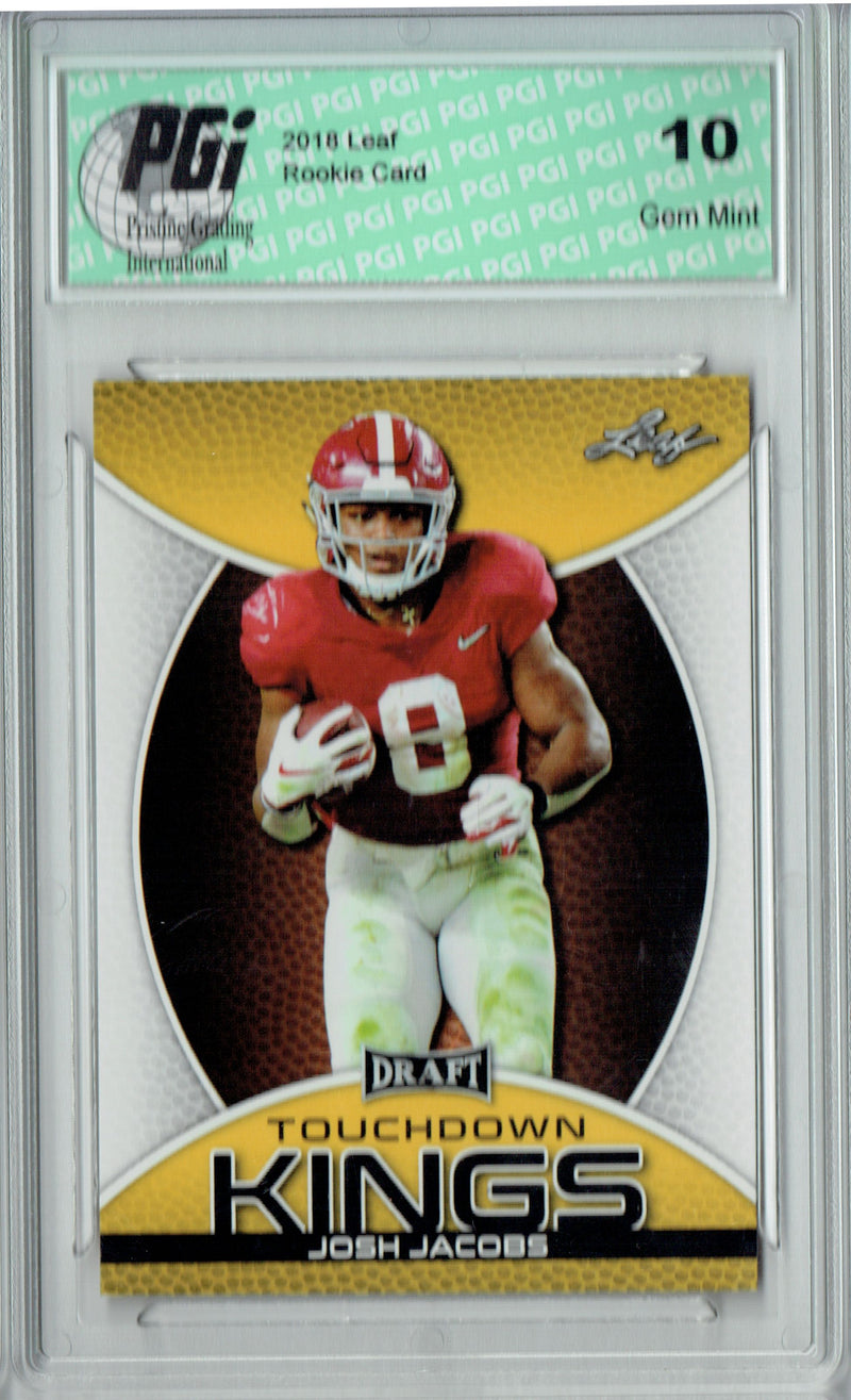 Josh Jacobs Rookie Card Las Vegas PGI 10 Gem Mint Football Trading Card 2019 Leaf Draft #84 Touchdown Kings Gold SP