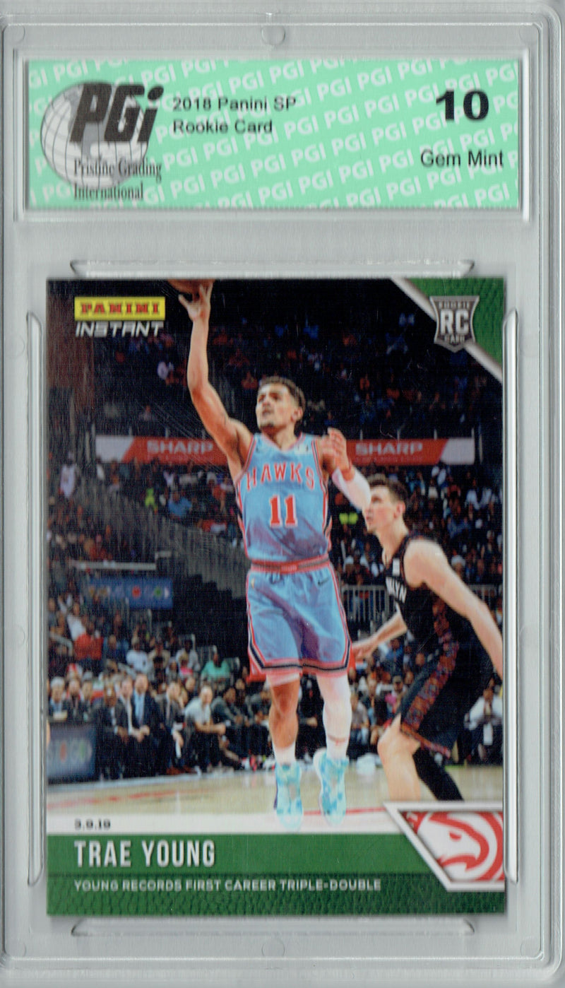 Trae Young 2018 Panini Instant #117 Green SP, 10 Made Rookie Card PGI 10