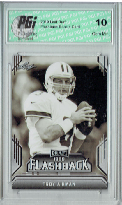 Troy Aikman 2019 Leaf Draft #10 Flashback Rookie Card Card PGI 10