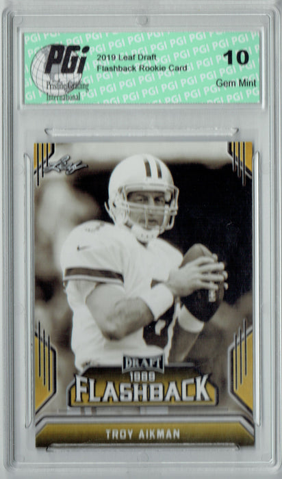 Troy Aikman 2019 Leaf Draft #10 Gold Flashback Rookie Card PGI 10