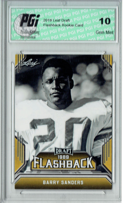 Barry Sanders 2019 Leaf Draft #01 Gold Flashback Rookie Card PGI 10