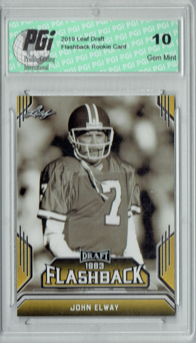 John Elway 2019 Leaf Draft #08 Gold Flashback Rookie Card PGI 10