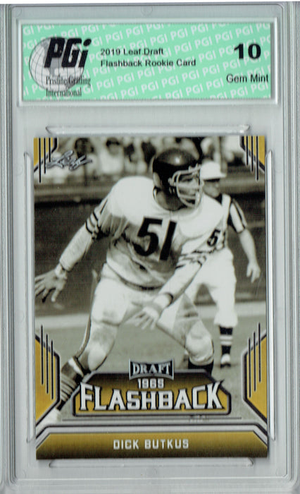 Dick Butkus 2019 Leaf Draft #04 Gold Flashback Rookie Card PGI 10