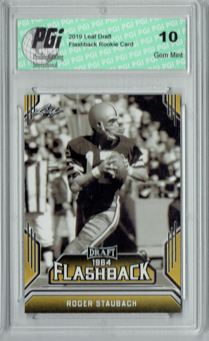 Roger Staubach 2019 Leaf Draft #09 Gold Flashback Rookie Card PGI 10