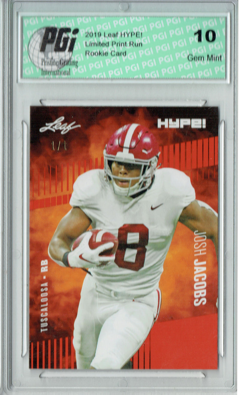 Josh Jacobs Rookie Card Las Vegas PGI 10 Gem Mint Football Trading Card 2019 Leaf HYPE! #21 Masterpiece True 1 of 1