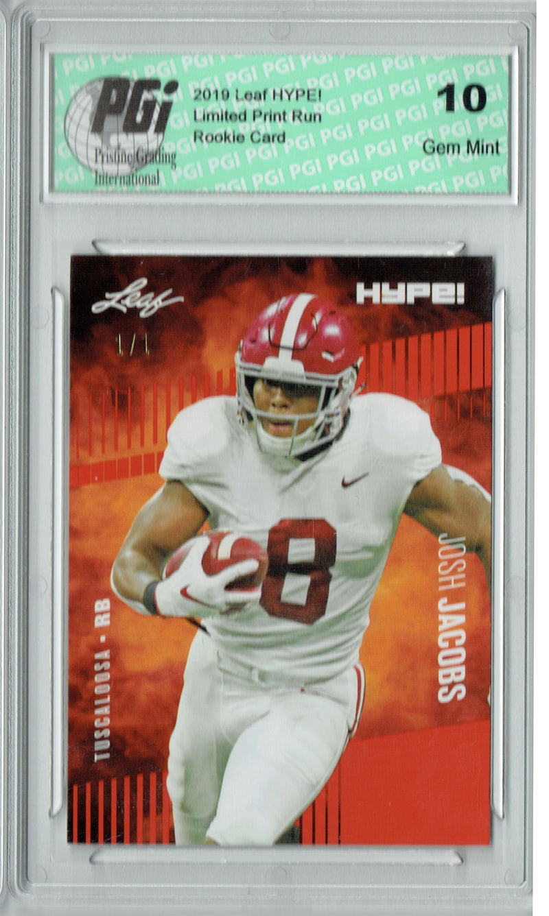 Josh Jacobs Rookie Card Las Vegas PGI 10 Gem Mint Football Trading Card 2019 Leaf HYPE! #21 Orange Blank Back 1 of 1
