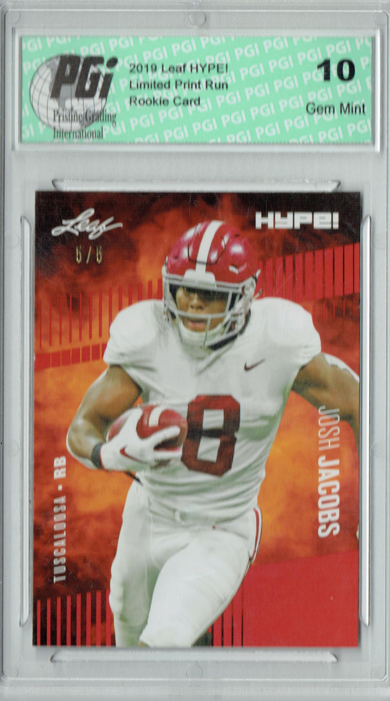 Josh Jacobs Rookie Card Las Vegas PGI 10 Gem Mint Football Trading Card 2019 Leaf HYPE! #21 Red SP, Limited to 5 Made