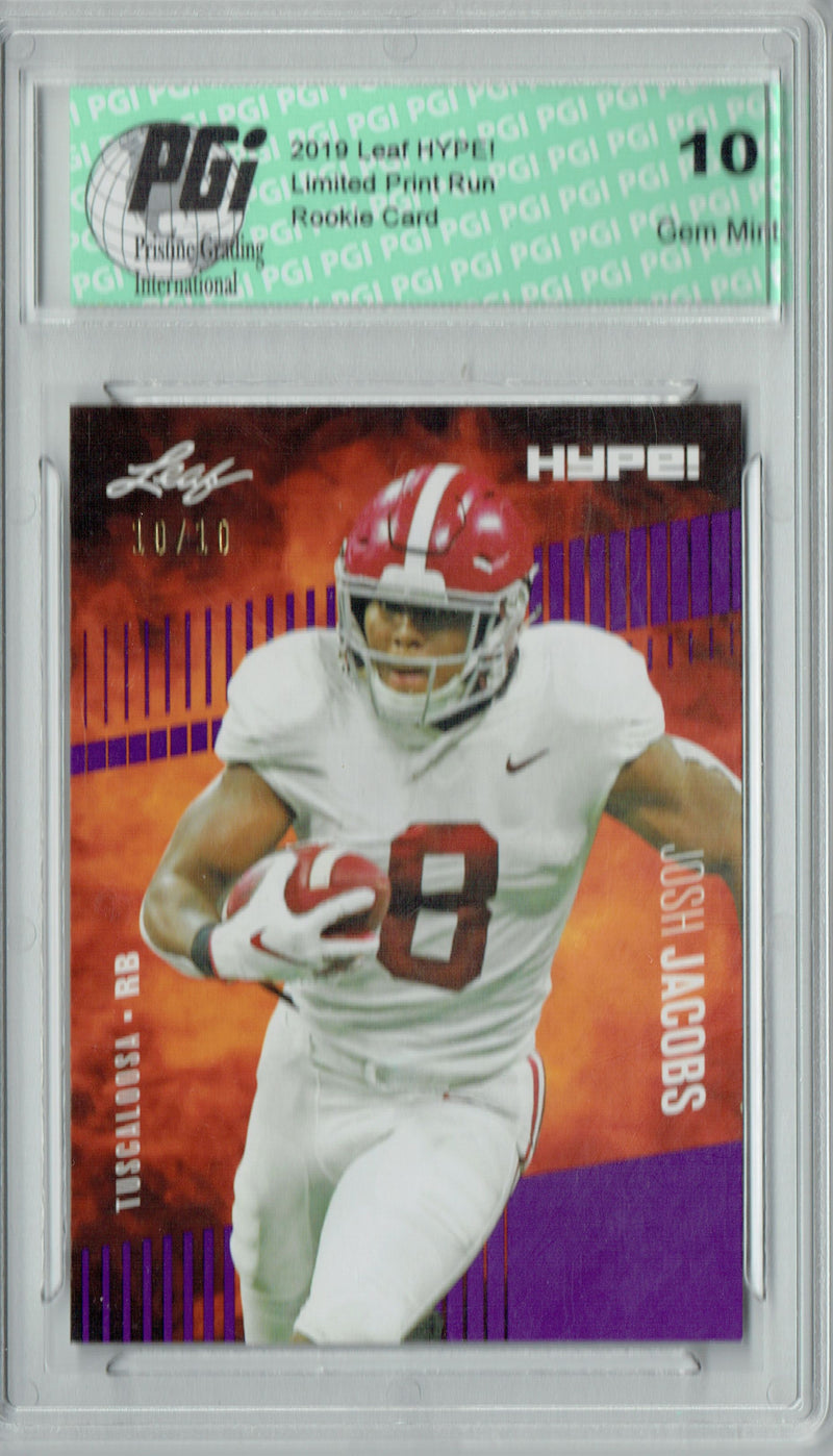 Josh Jacobs Rookie Card Las Vegas PGI 10 Gem Mint Football Trading Card 2019 Leaf HYPE! #21 Purple SP, Just 10 Made