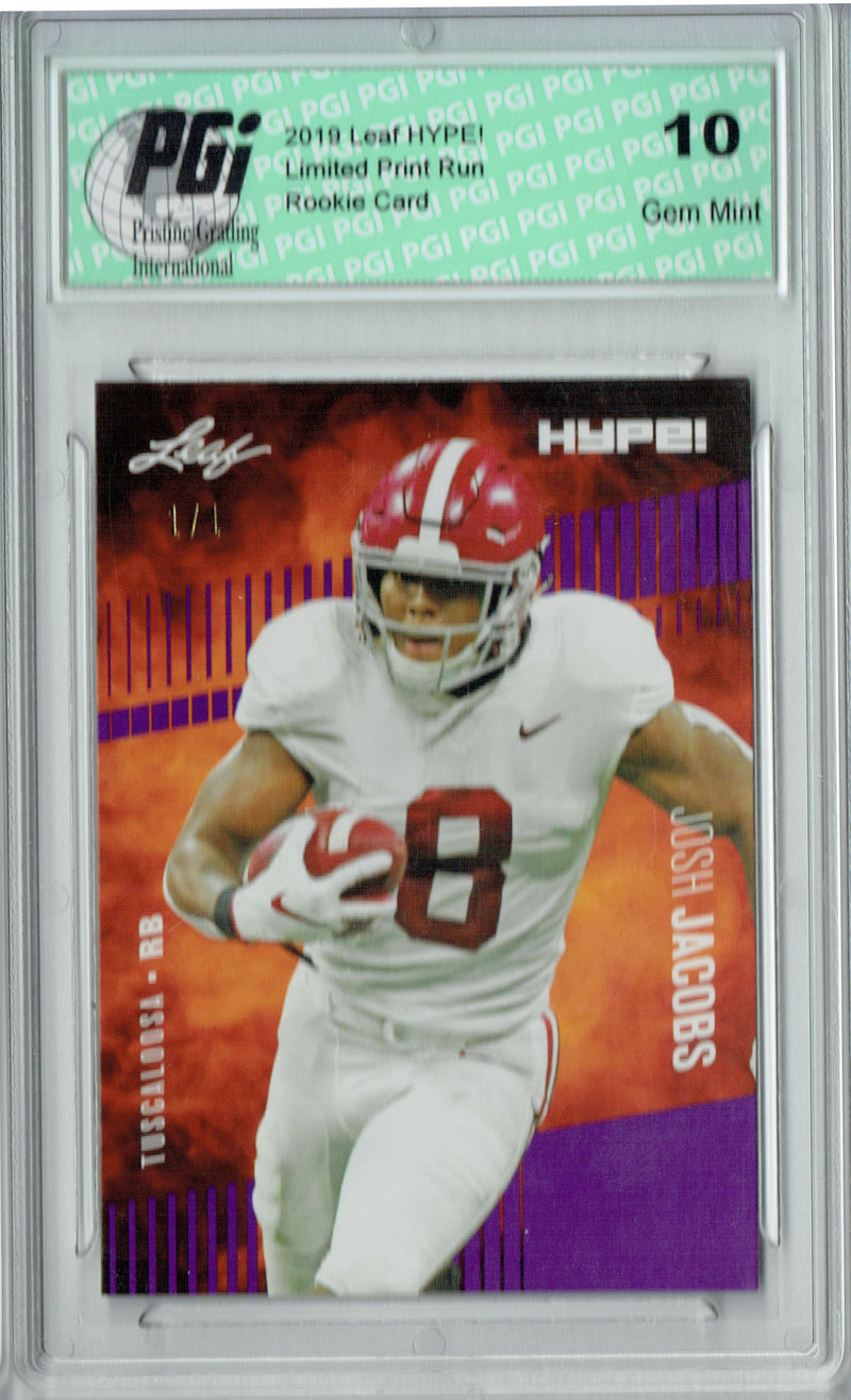 Josh Jacobs Rookie Card Las Vegas PGI 10 Gem Mint Football Trading Card 2019 Leaf HYPE! #21 Purple Blank Back 1 of 1