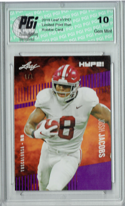 Josh Jacobs 2019 Leaf HYPE! #21 Purple Blank Back 1 of 1 Rookie Card PGI 10