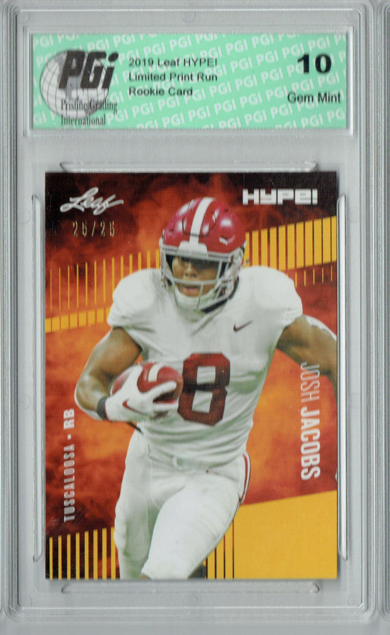 Josh Jacobs Rookie Card Las Vegas PGI 10 Gem Mint Football Trading Card 2019 Leaf HYPE! #21 Gold SP, Only 25 Made