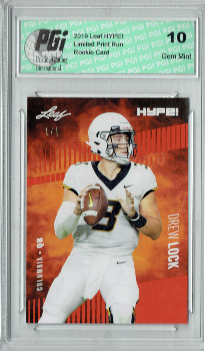 Drew Lock Rookie Card Denver PGI 10 Gem Mint Football Trading Card 2019 Leaf HYPE! #19 Orange Blank Back 1 of 1