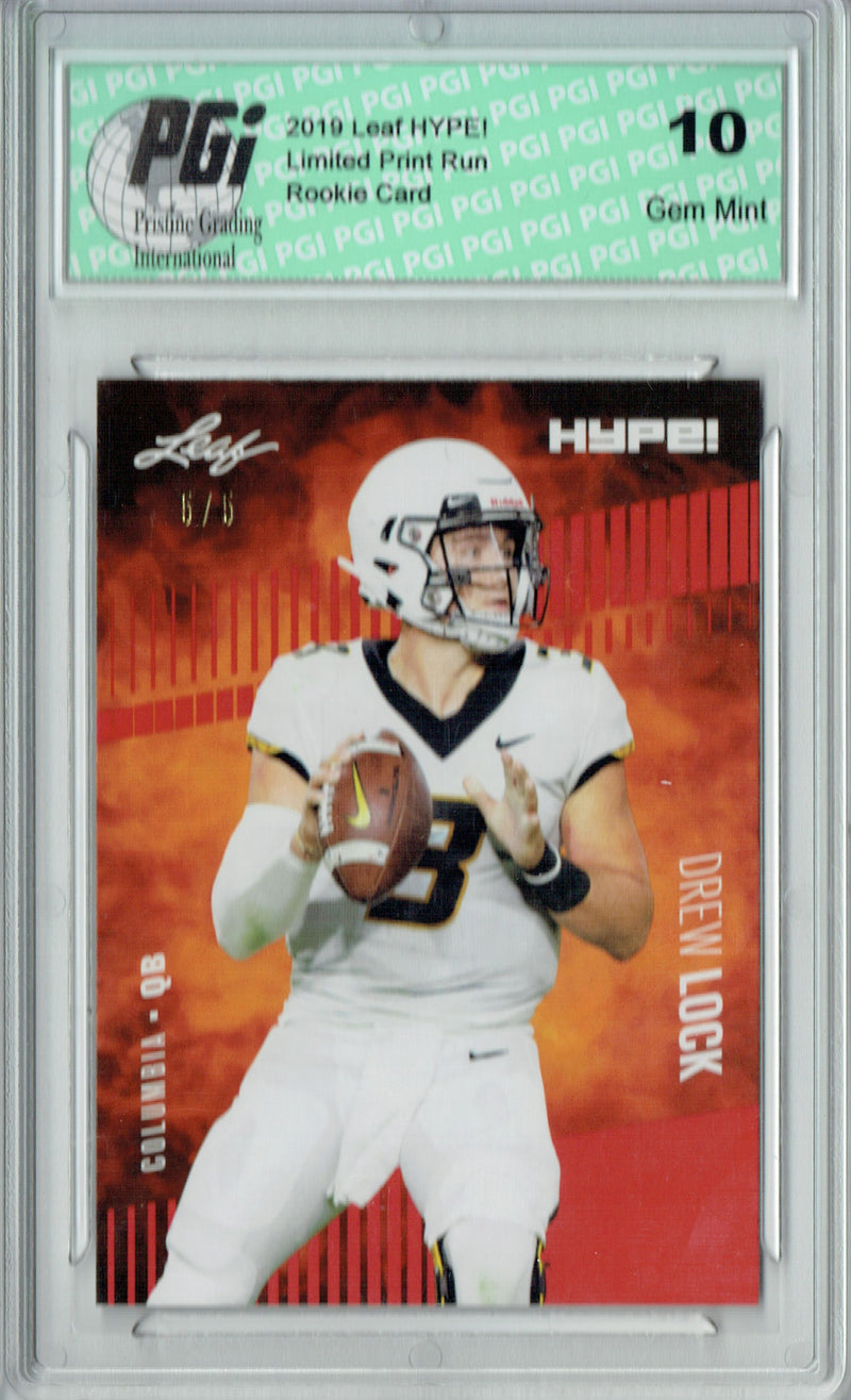 Drew Lock Rookie Card Denver PGI 10 Gem Mint Football Trading Card 2019 Leaf HYPE! #19 Red SP, Limited to 5 Made