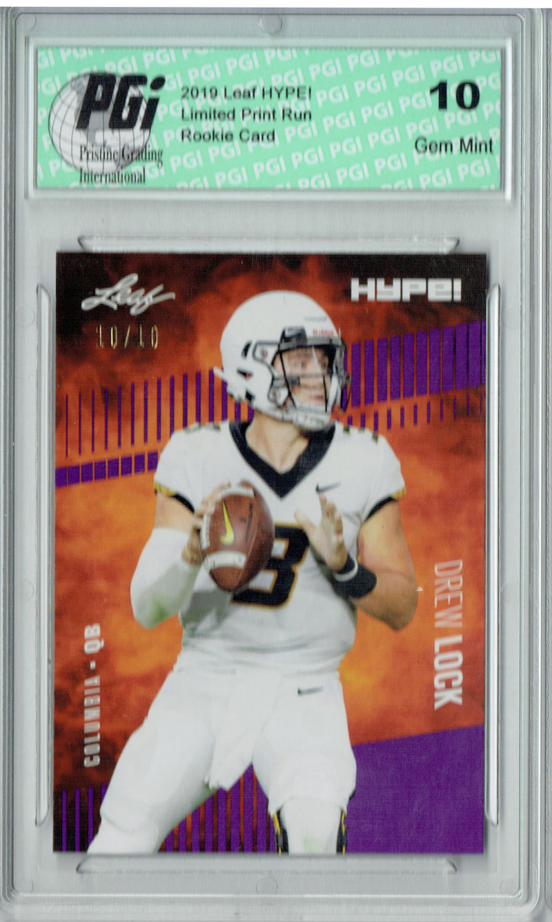 Drew Lock Rookie Card Denver PGI 10 Gem Mint Football Trading Card 2019 Leaf HYPE! #19 Purple SP, Just 10 Made