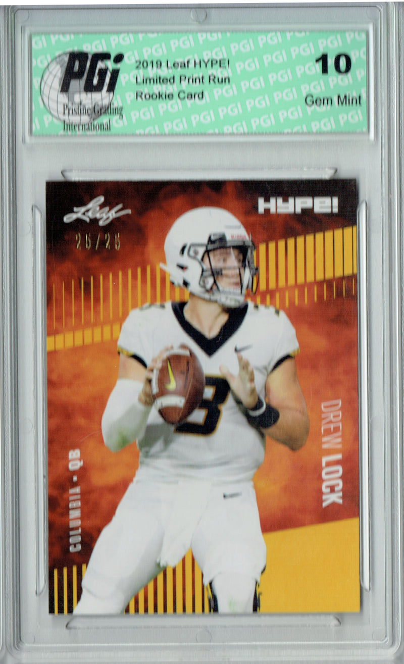 Drew Lock Rookie Card Denver PGI 10 Gem Mint Football Trading Card 2019 Leaf HYPE! #19 Gold SP, Only 25 Made