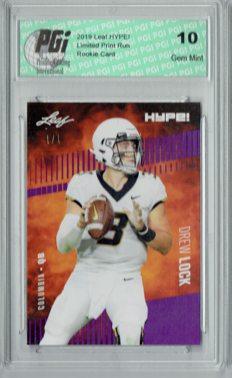 Drew Lock Rookie Card Denver PGI 10 Gem Mint Football Trading Card 2019 Leaf HYPE! #19 Purple Blank Back 1 of 1