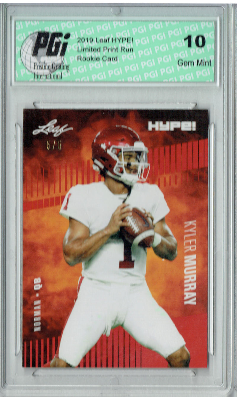Kyler Murray Rookie Card Arizona PGI 10 Gem Mint Football Trading Card 2019 Leaf HYPE! #22A Red SP, Limited to 5 Made