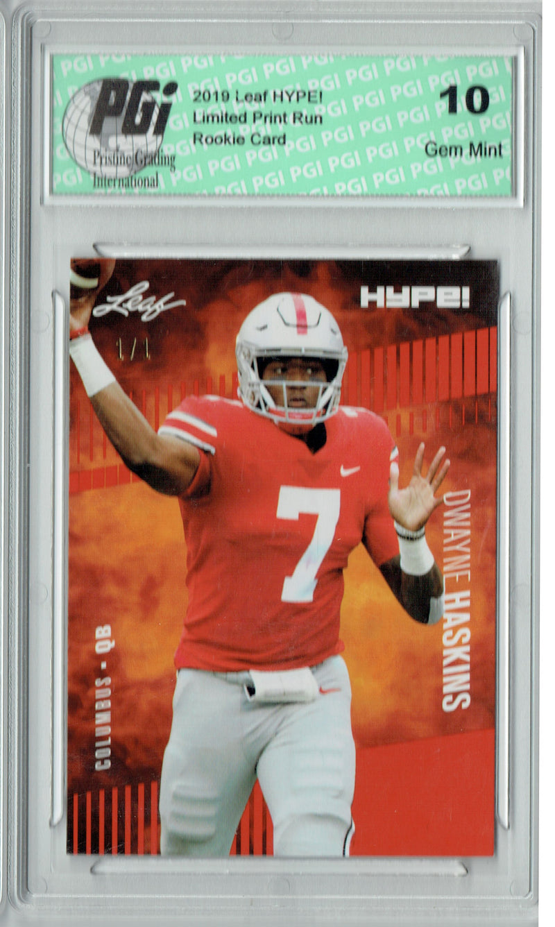 Dwayne Haskins Rookie Card Washington PGI 10 Gem Mint Football Trading Card 2019 Leaf HYPE! #20A Masterpiece True 1 of 1