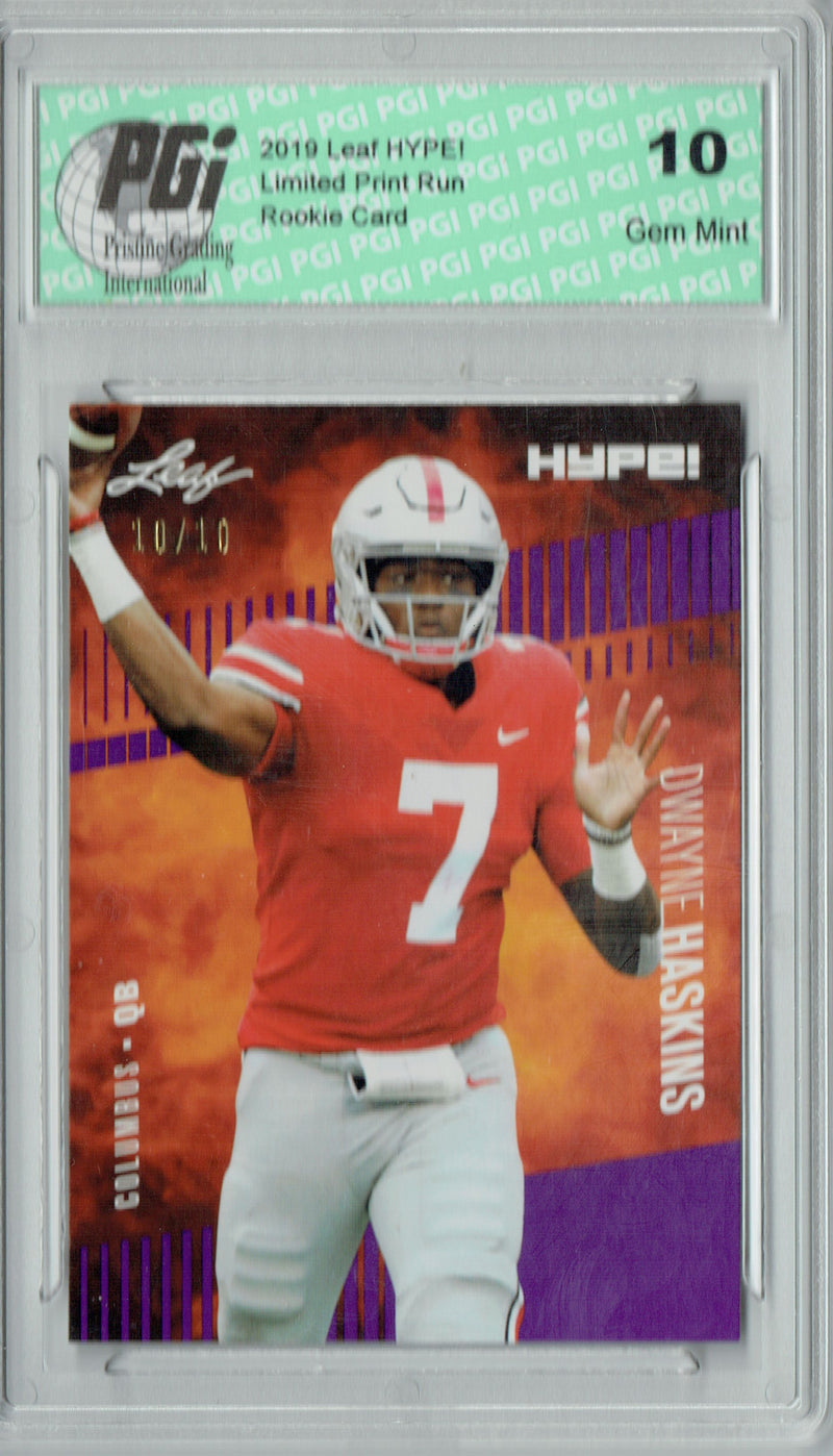 Dwayne Haskins Rookie Card Washington PGI 10 Gem Mint Football Trading Card 2019 Leaf HYPE! #20A Purple SP, Just 10 Made