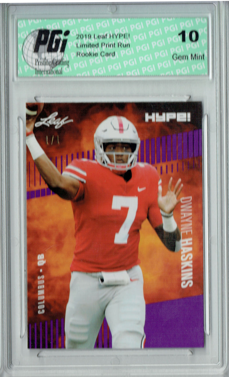Dwayne Haskins Rookie Card Washington PGI 10 Gem Mint Football Trading Card 2019 Leaf HYPE! #20A Purple Blank Back 1 of 1