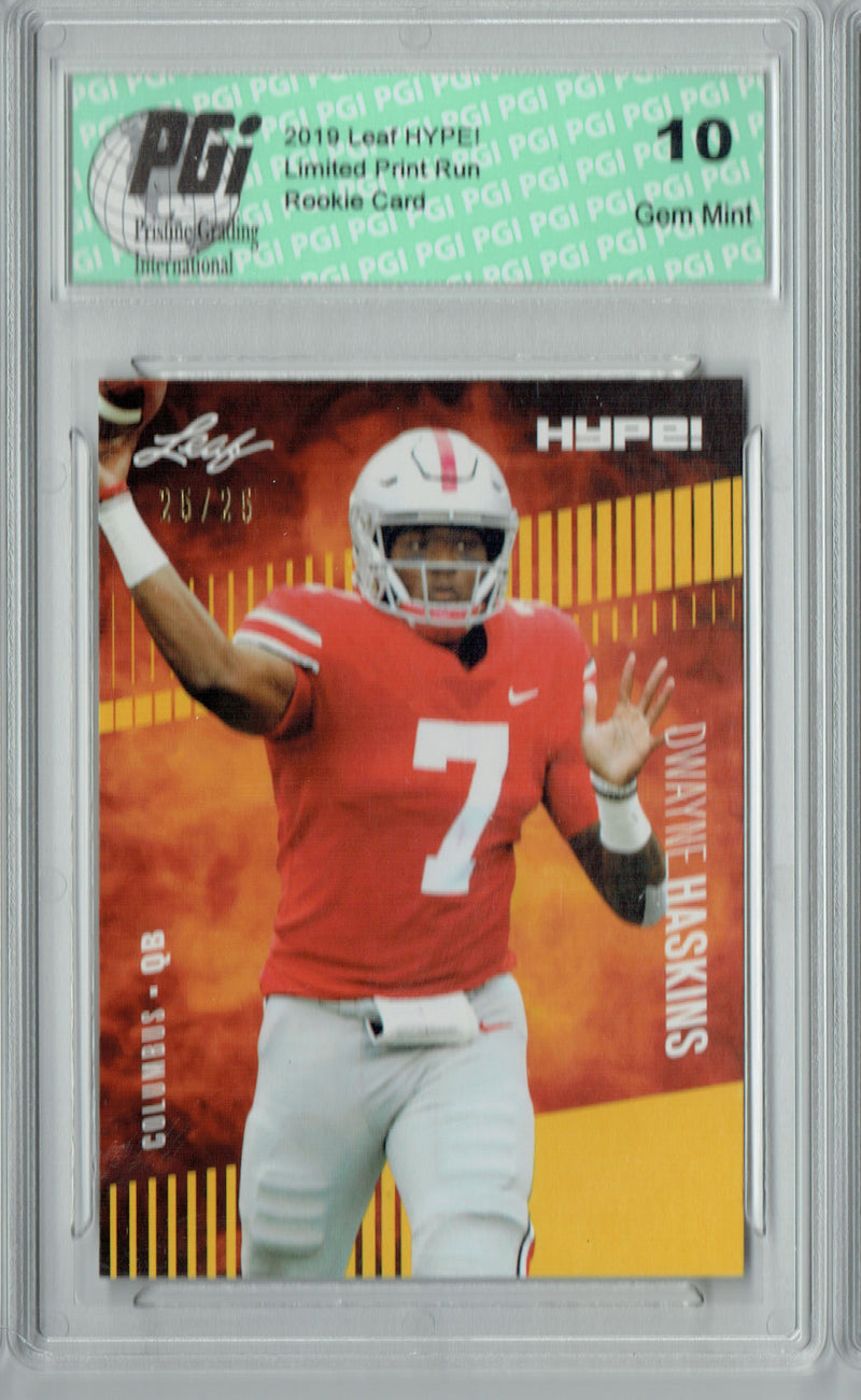 Dwayne Haskins Rookie Card Washington PGI 10 Gem Mint Football Trading Card 2019 Leaf HYPE! #20A Gold SP, Only 25 Made